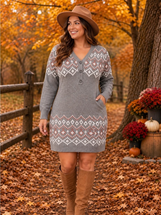Lucky Brand Dresses & Skirts - Lucky Brand Fair Isle Sweater Dress | Size 1X | Cozy Winter Knit